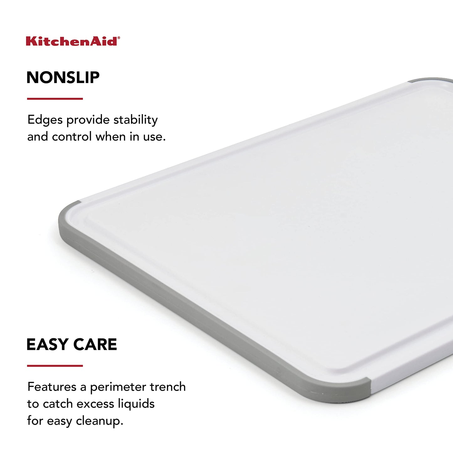 KitchenAid Classic Cutting Board with Perimeter Trench and Non Slip Edges, Dishwasher Safe, 11 inch x 14 inch, White and Gray