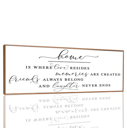 Inspirational Home Sign Canvas Art for Farmhouse Decor - Rustic Living Room Wall Art (Brown Wooden Frame/ 43x15inch)