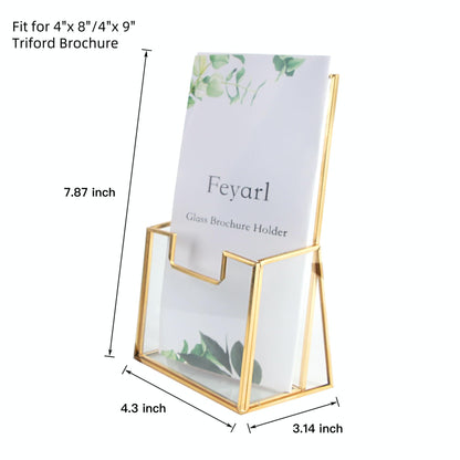 Feyarl Gold Glass Brochure Holders for 4x9 Pamphlets Holder Flyer Trifold Holder Display Stand for Office Brochures Booklets Menu Literatures Journals