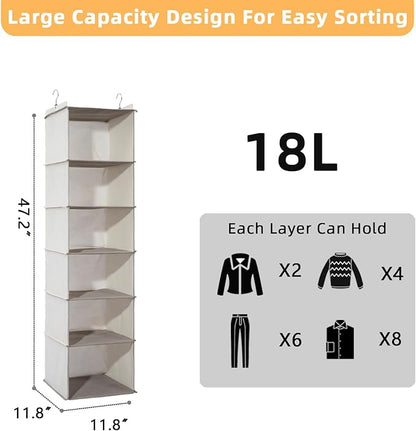 2 Packs Hanging Closet Organizer, 6-Shelf Closet Organizers and Storage