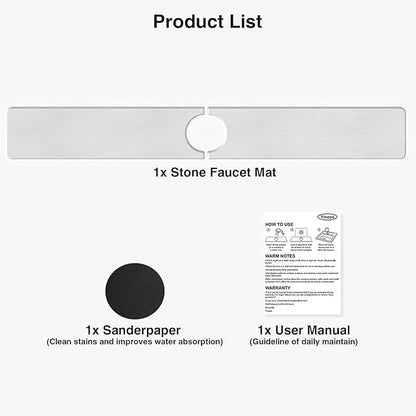 30" x 4" Stone Faucet Mat for Kitchen Sink, Quick Drying Diatomite Sink Tray