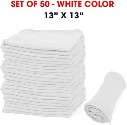 Shop Towels – Pack of 50 Reusable Cleaning Rags – Durable Quality Cotton – 13"