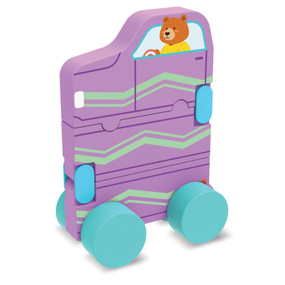 MindWare Konvertibles Transforming Wooden Trucks – 2‑Piece Flip‑&‑Change Vehicle Set with Carry‑Along Box that Becomes 3‑D Road Scene, Toddler Toy for Ages 18 Months +