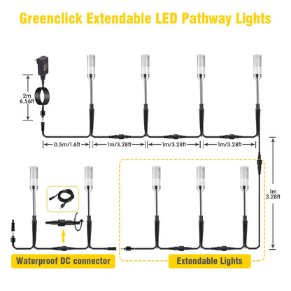 GreenClick LED Pathway Lights, 4.8W 12V AC/DC Low Voltage Path Lights, 570 Lumen 6 Pack Extendable Outdoor Landscape Lighting IP65 Waterproof Garden Lights for Yard Walkway Driveway, 2700K