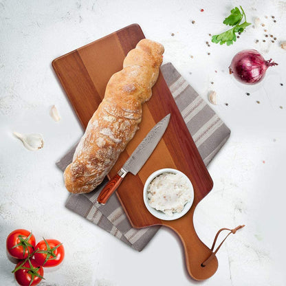 AIDEA Wood Cutting Board with Handle, Cheese Board Charcuterie Board for Cutting and Serving, 17"X11" with 17"X6"