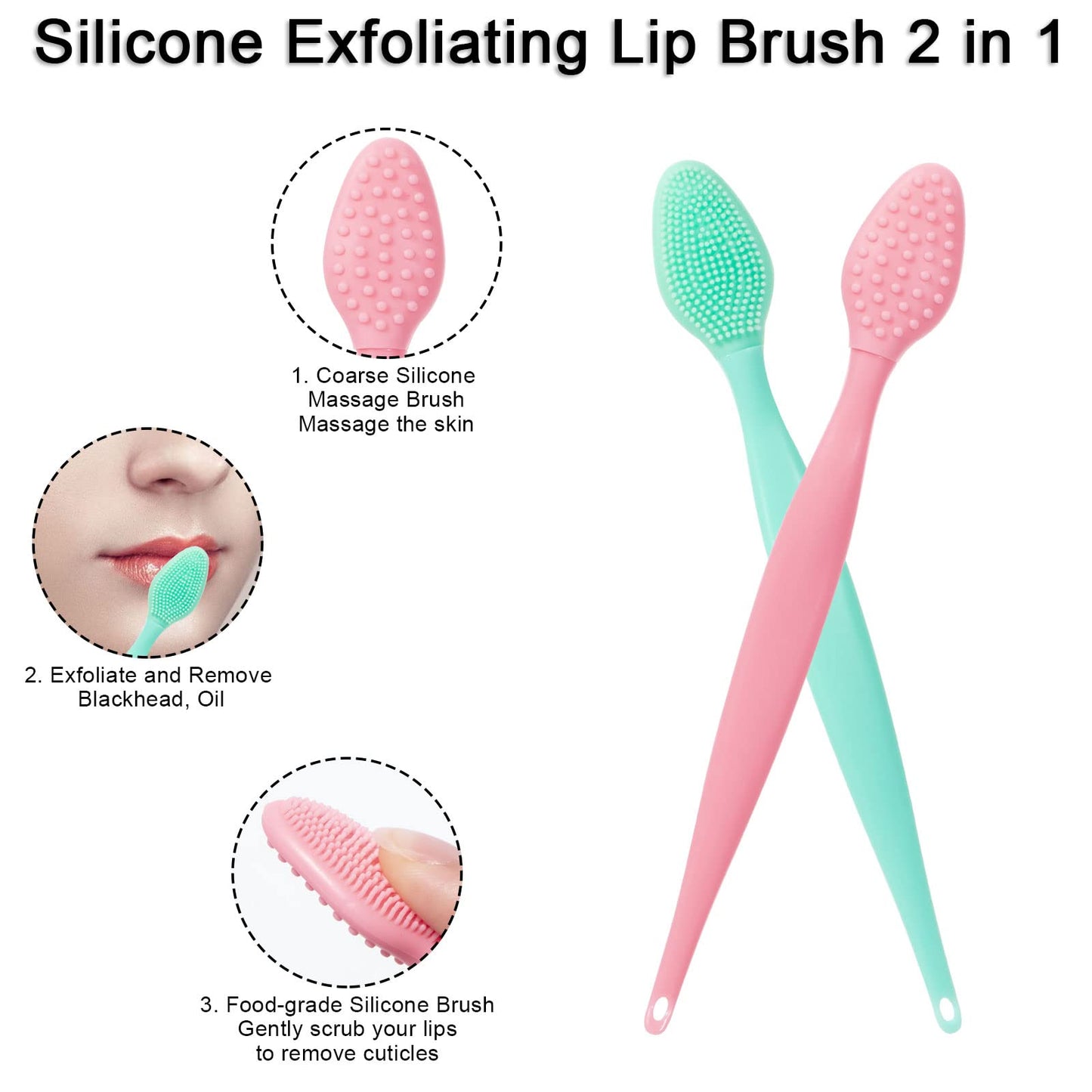 Silicone Facial Cleansing Brush 3 Pack, Beomeen 4 in 1 Handheld Face Scrubber for Deep Gentle Exfoliating, Double-Ended Face Wash Scrub Brush for Face Skincare and Massage (Green)