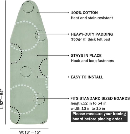Ironing Board Cover and Pad Standard Size 15" x 54", 3 Pairs of Hook and Loop