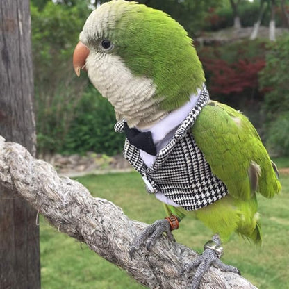 Bird Clothes Birds Flight Suit,Tuxedo Business Suit for Parrots African Greys Parakeet Cockatiel Sun Conure Christmas Party Birthday Cosplay Photo Prop Small Animals Apparel (L,Grid Suit)