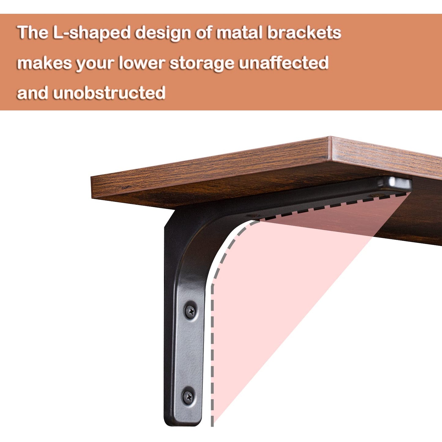DINZI LVJ Long Wall Shelves, 23.6 Inch Wall Mounted Shelves Set of 2, Easy-to-Install, Wall Storage Ledges with Sturdy Metal Brackets for Living Room, Bathroom, Bedroom, Kitchen, Rustic Brown
