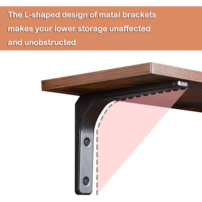 DINZI LVJ Long Wall Shelves, 23.6 Inch Wall Mounted Shelves Set of 2, Easy-to-Install, Wall Storage Ledges with Sturdy Metal Brackets for Living Room, Bathroom, Bedroom, Kitchen, Rustic Brown