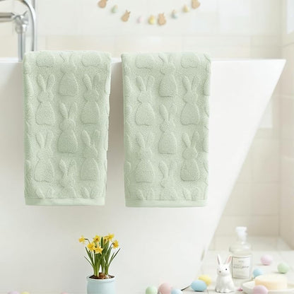 Artoid Mode 2 Pcs Light Green 3D Rabbit Jacquard Easter Hand Towels