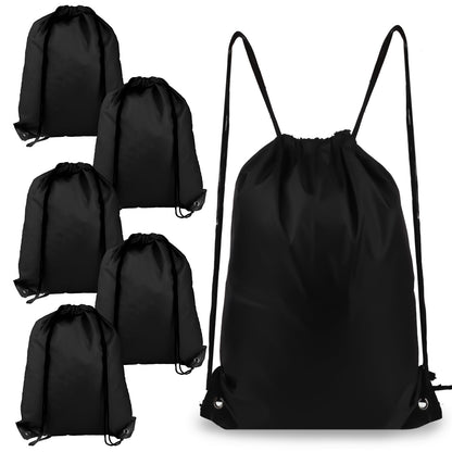COIDEA 6Pcs Drawstring Backpacks, Medium, Black, Sports, Gym, Travel, Swimming, Beach (CBT6809-HSCSBB-X6)