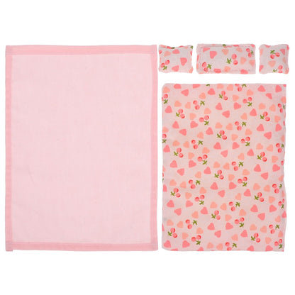 ibasenice Doll House Bedding Set - 1:12 Scale Miniature Bed Sheet, Quilt, and Pillows Kit - Soft Fabric Bedroom Accessories for 12-Inch Dollhouse Furniture Decor - Pink Heart Design