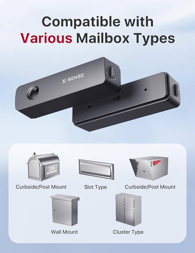 X-Sense Smart Mailbox Alarm, Wireless Long Range Mailbox Alert, Mailbox Sensor with SBS50 Base Station for Delivered Mail, SMA11