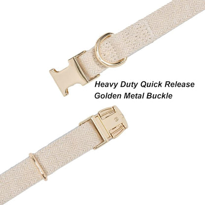 Soft Cotton Hemp Dog Collar with Metal Buckle Adjustable Tweed Dog Collars for Small Medium Large Dogs(Beige,Large)