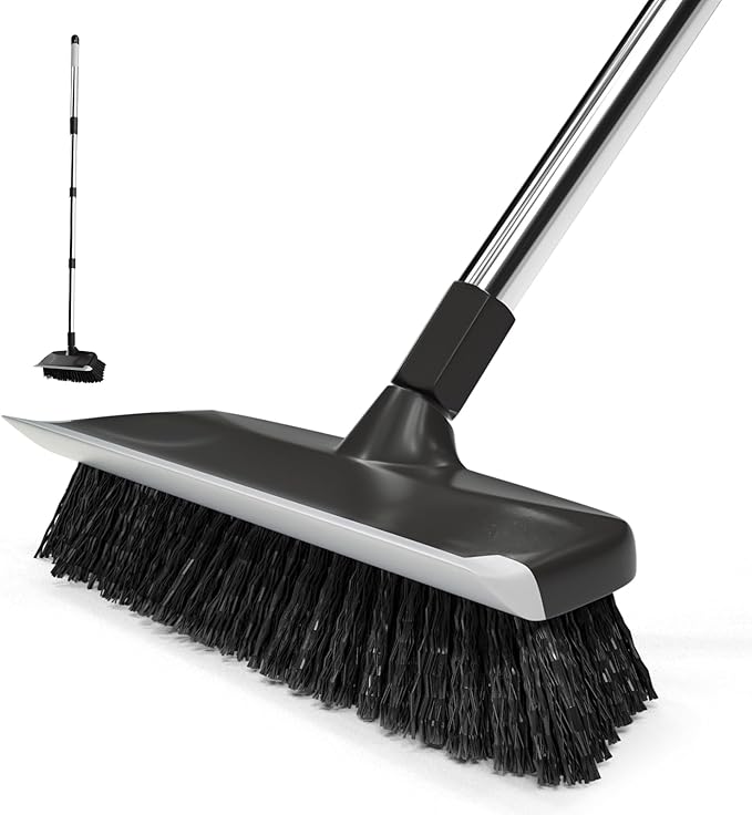 ITTAR Floor Scrub Brush with 55" Long Handle, Stainsless Steel Pole Heavy-Duty
