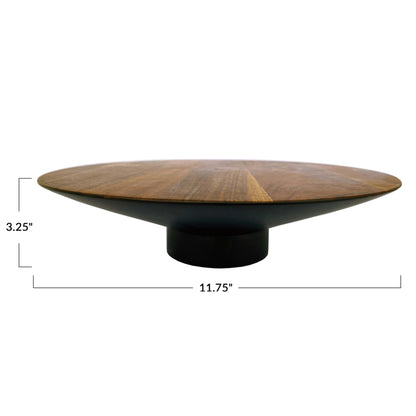 Bloomingville Round Acacia Wood Pedestal with Metal Base, Natural and Black