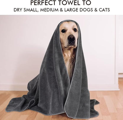KinHwa Dog Towel Super Absorbent Pet Bath Towel Microfiber Dog Drying Towel for Small, Medium, Large Dogs and Cats 30inch x 50inch Dark-Gray