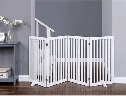 unipaws 36”H Free Standing Pet Gate for Dog Cat, Tall Wooden Dog Gates for Doorway, Stairs, Foldable Pet Fence for The House, Expandable Barrier, Indoor Use, White