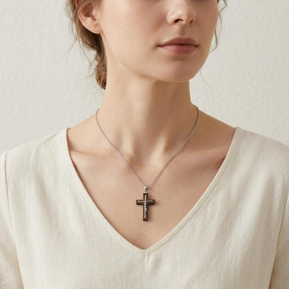 VNRIOW 925 Sterling Silver Faith Wooden Cross Necklace, Christian Religious Jewelry Gift for Women Men, 18 to 20 Inches Chain