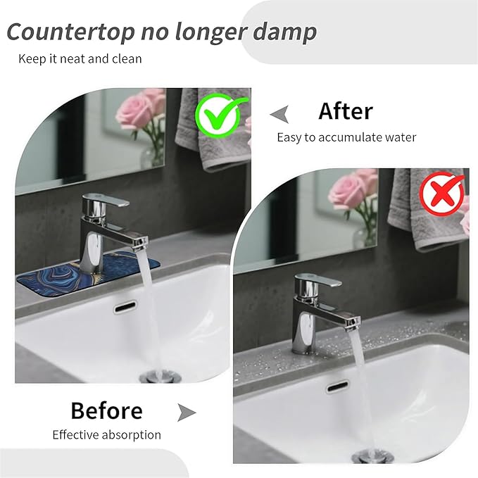 Kitchen Sink Splash Guard，Dark blue gold marble Faucet Mat Sink Gadgets-Super
