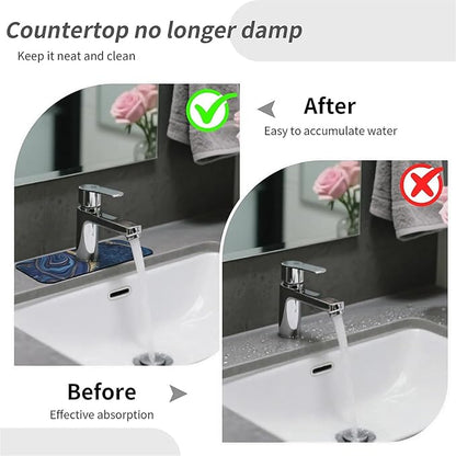 Kitchen Sink Splash Guard，Dark blue gold marble Faucet Mat Sink Gadgets-Super