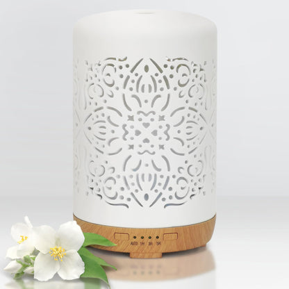 Earnest Living Essential Oil Diffuser White Ceramic Diffuser 100 ml Timers Night Lights and Auto Off Function Home Office Humidifier Aromatherapy Diffusers for Essential Oils