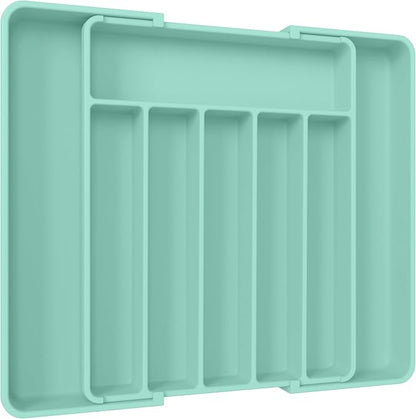 Aujen Silverware Organizer - Expandable Kitchen Drawer Organizer, Adjustable Utensil Organizer, Cutlery Tray for Forks, Knives, Multipurpose Kitchen Organizers and Storage Solution, Green, Large