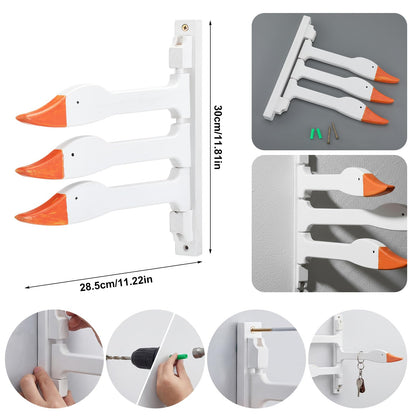 Sliner Silly Goose Neck Wall Hooks Wooden Goose Nursery Decor Rotating Retractable Jewelry Holder Wall Mounted Cute Towel Hanger Modern Jewelry Storage Hooks for Nursery Bathroom Bedroom Home Decor
