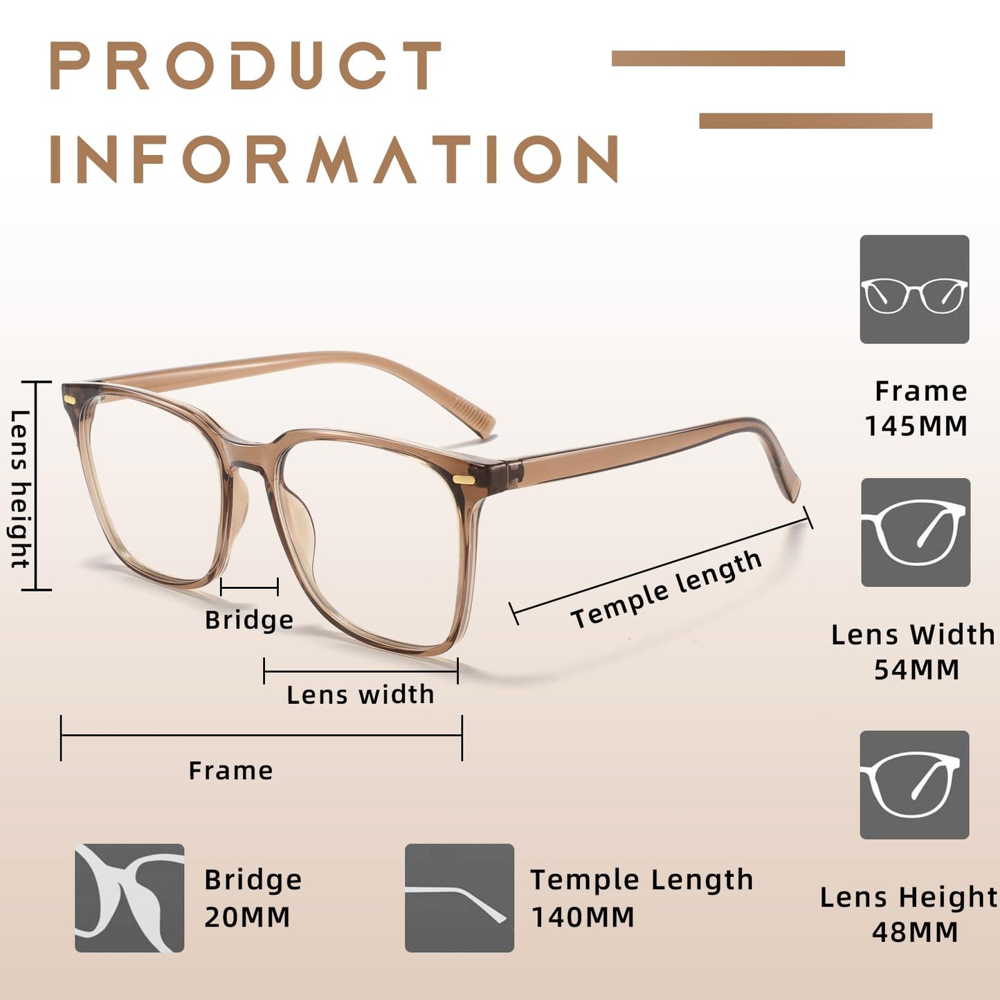 MACJERO Oversized Square Blue Light Blocking Glasses for Women Men, Anti-Fatigue Computer Monitor Gaming Glasses Reduce Eye Strain(Brown)