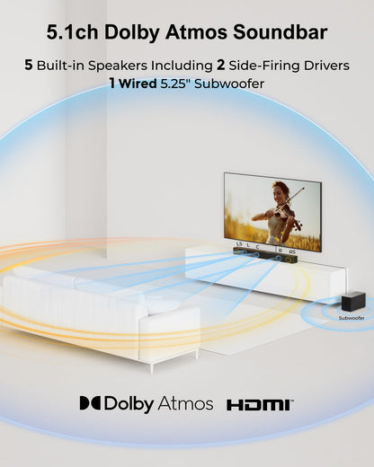 ULTIMEA 5.1CH Surround Sound Bar with Subwoofer, Dolby Atmos, VoiceMX, BassMX, APP, 300W Soundbar for Smart TV, Home Theater Surround Sound System for TV, Bluetooth 5.4, Poseidon M60 (2026 Model)