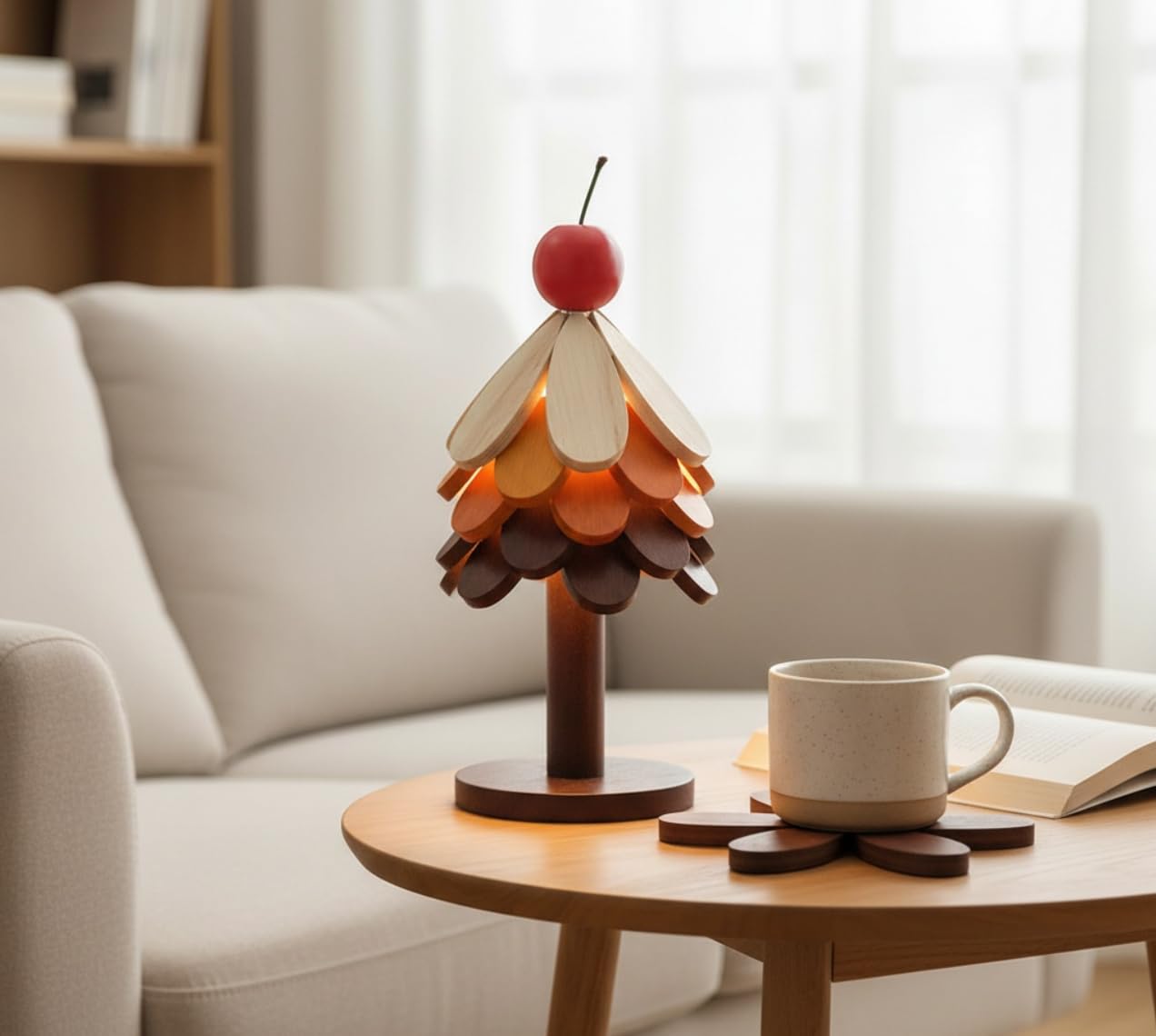 4 Sets in Wooden Apple Tree Trivets for Hot Dishes, Christmas Apple Tree Shape Table Decorations with 4 Piece of Hot Pot Pans, Walnut Wooden Coasters for Hot Soup Coffee Bowls Teapots,Table Decor