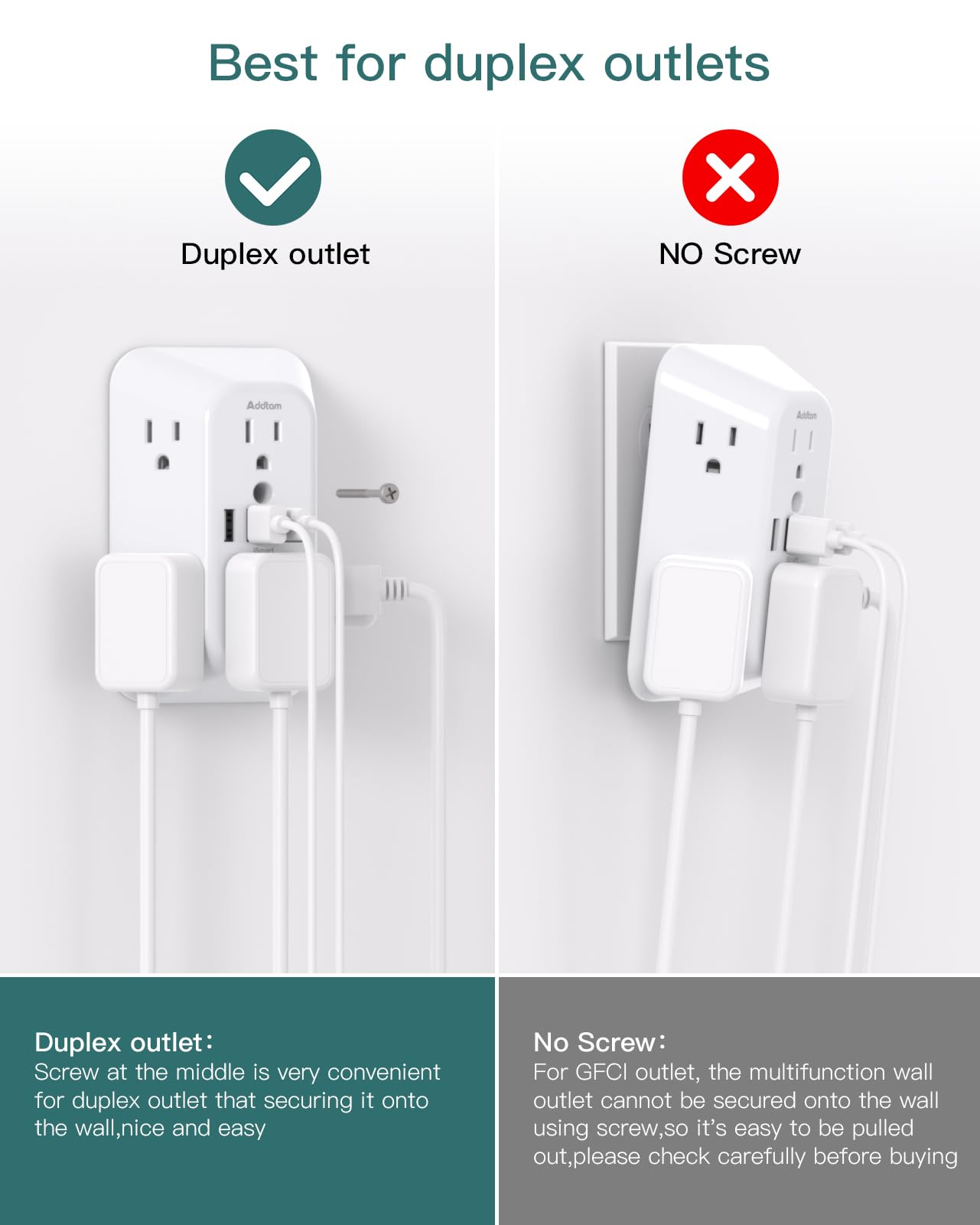 Addtam Surge Protector Outlet Extender, 6-Outlet Splitter with 4 USB Wall Charger(2 USB-C Ports), Multi Plug Wall Outlet 1800J Power Strip for Home Office Dorm Room Essentials