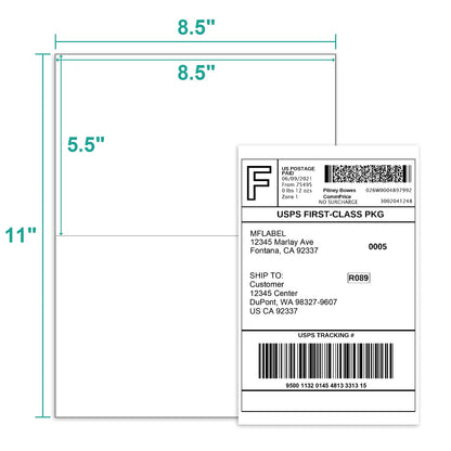 MFLABEL Half Sheet Shipping Labels - 100 Self Adhesive Sticker Sheets for Laser & Inkjet Printers, Waterproof & Smudge-Free, with 12 Free Fragile Labels for Packaging, Shipping and Crafting