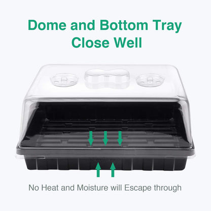 [Thick Plastic] 3-Set Strong Seed Starter Trays with 5" Humidity Domes for Seed Starting, Germination, Seedling Propagation & Plant Growing, Holds 144 Cells in Total