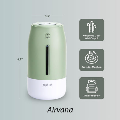 Airvana Aqua Glo Personal, Portable Humidifiers for Bedroom – Ultrasonic Cool Mist Humidifier with Built In Rechargeable Battery. Air Humidifier for Baby, Plants, Home, Office, Travel. Mint Green