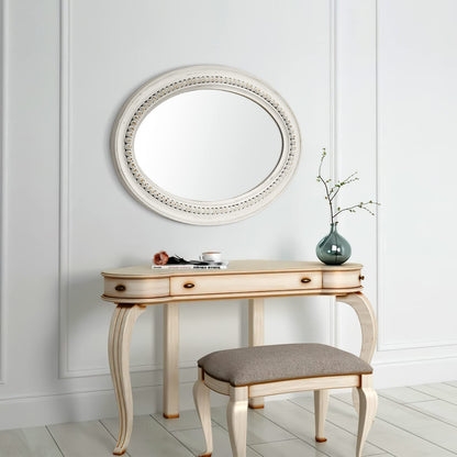 H HOMEWINS Oval Mirrors for Wall,20x30 Oval Wooden Rustic Farmhouse White Beads Boho Decorative Mirror for Bedroom, Bathroom, Living Room,Vanity