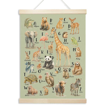 Xmsaitar Classroom Animals Zoo Alphabet Poster Hanger Frame Wall Decor, Green ABC Prints for Wall Hanging Decor Art, Nursery Educational Banner for Kids Toddler Room Dorm Playroom Preschool 12x16in