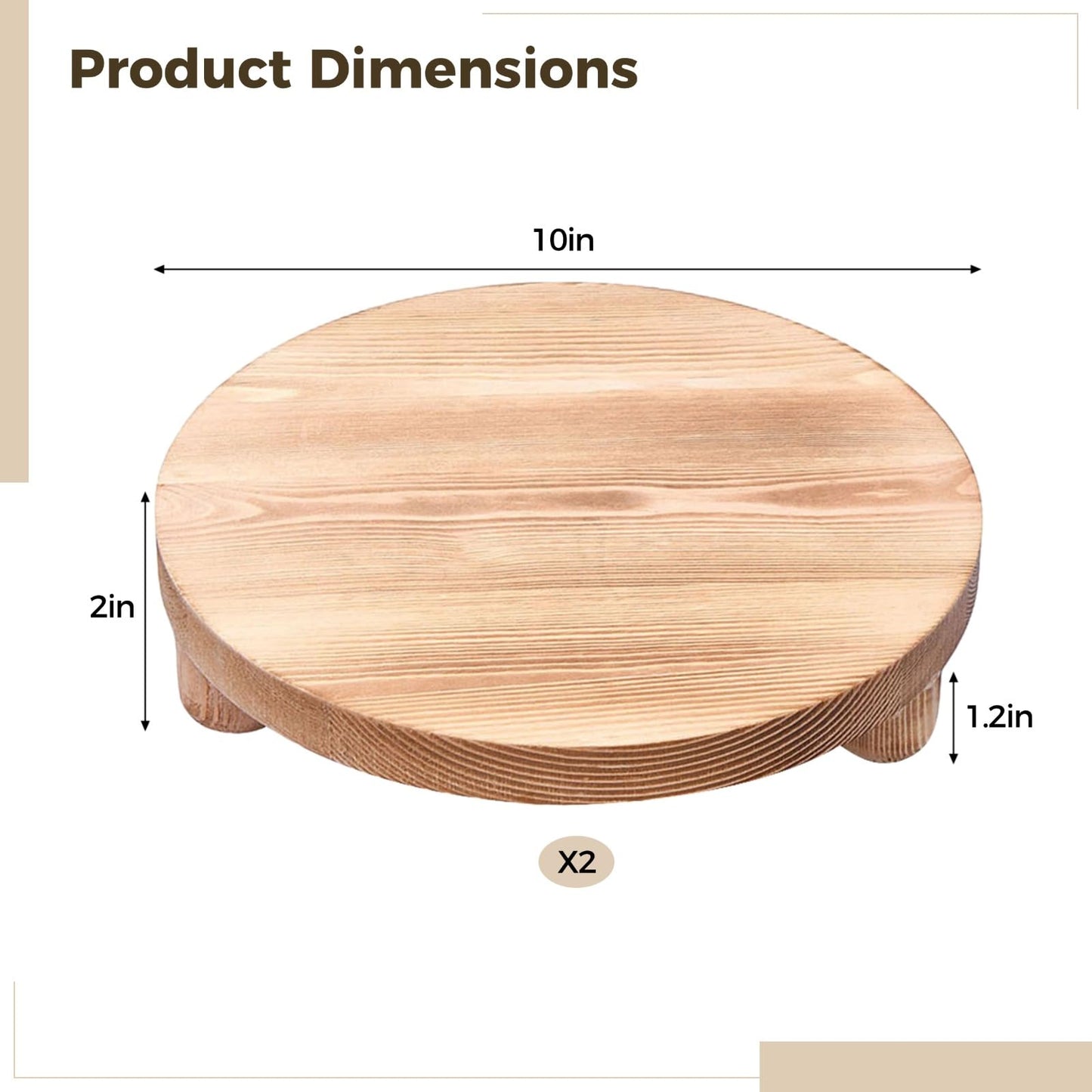 Toyosport 2 Pcs Round Wooden Riser for Kitchen Counter, Natural Pine Plant Stand, Versatile Pedestal Display Base, Decorative Holders for Candles, Tabletop Decor, Small Pot, Bathroom Storage