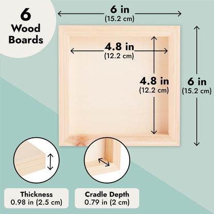 Bright Creations Wood Panels for Painting - 6 Pack, 6x6 in - Unfinished Square Wood Panels for Art & Craft Supplies - Smooth Pine Cradle Canvas Boards