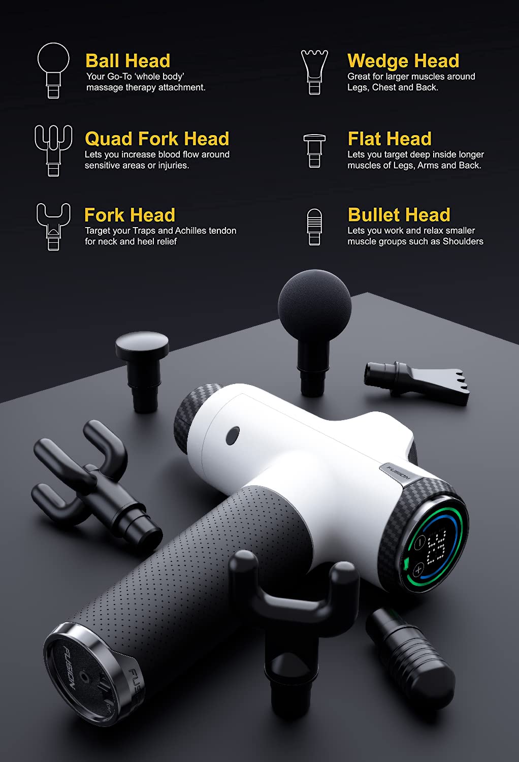 Fusion Black Pro Deep Tissue Massage Gun for Athletes - Percussion Massager for Pain Relief, Muscle Therapy and Relaxation