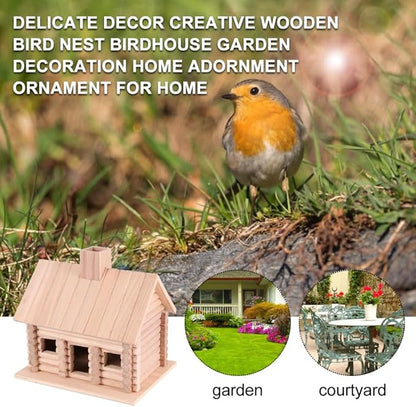 EXCEART Wooden Birdhouse 7.87X7.87X5.90 Inch Log Cabin Style Bird Nest for Small Birds Outdoor Garden Decoration Backyard Nesting Box
