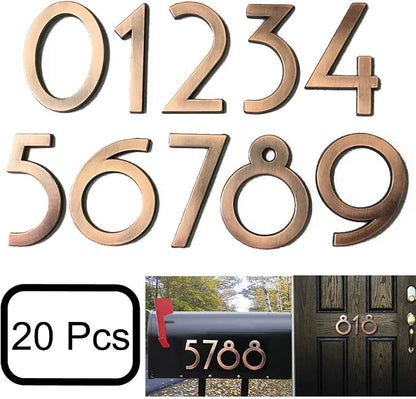 20 Pack Mailbox Numbers 0-9, 2.76 Inch High, Door Address Numbers Stickers for Apartment, House, Room, Office, Cars, Trucks, Bronze Plating Process Number Sign