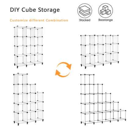 AWTATOS Cube Storage Organizer Storage 12 Cube Bookshelf DIY Plastic Closet Storage Shelves with Wooden Mallet, Ideal Storage Solution for Home, Bedroom, Translucent White