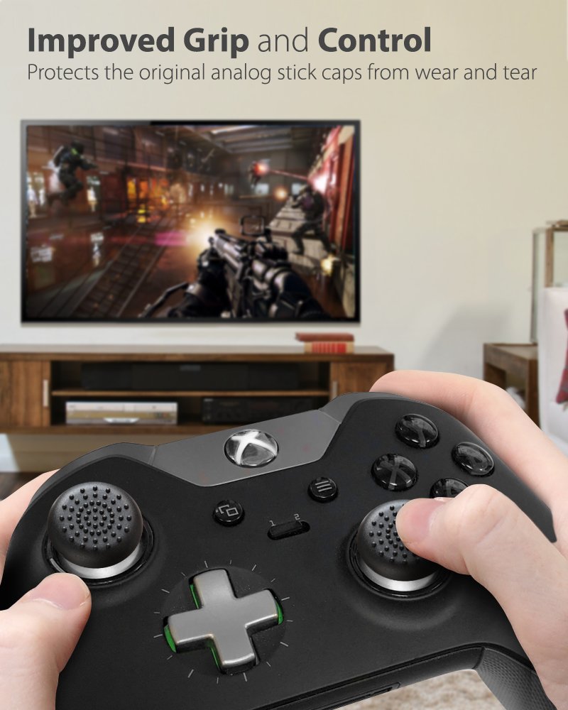 Fosmon Performance Thumb Grips for Xbox Controllers, Compatible with Xbox One, One X/S, Elite, Series X/S - Black (4 Pack)