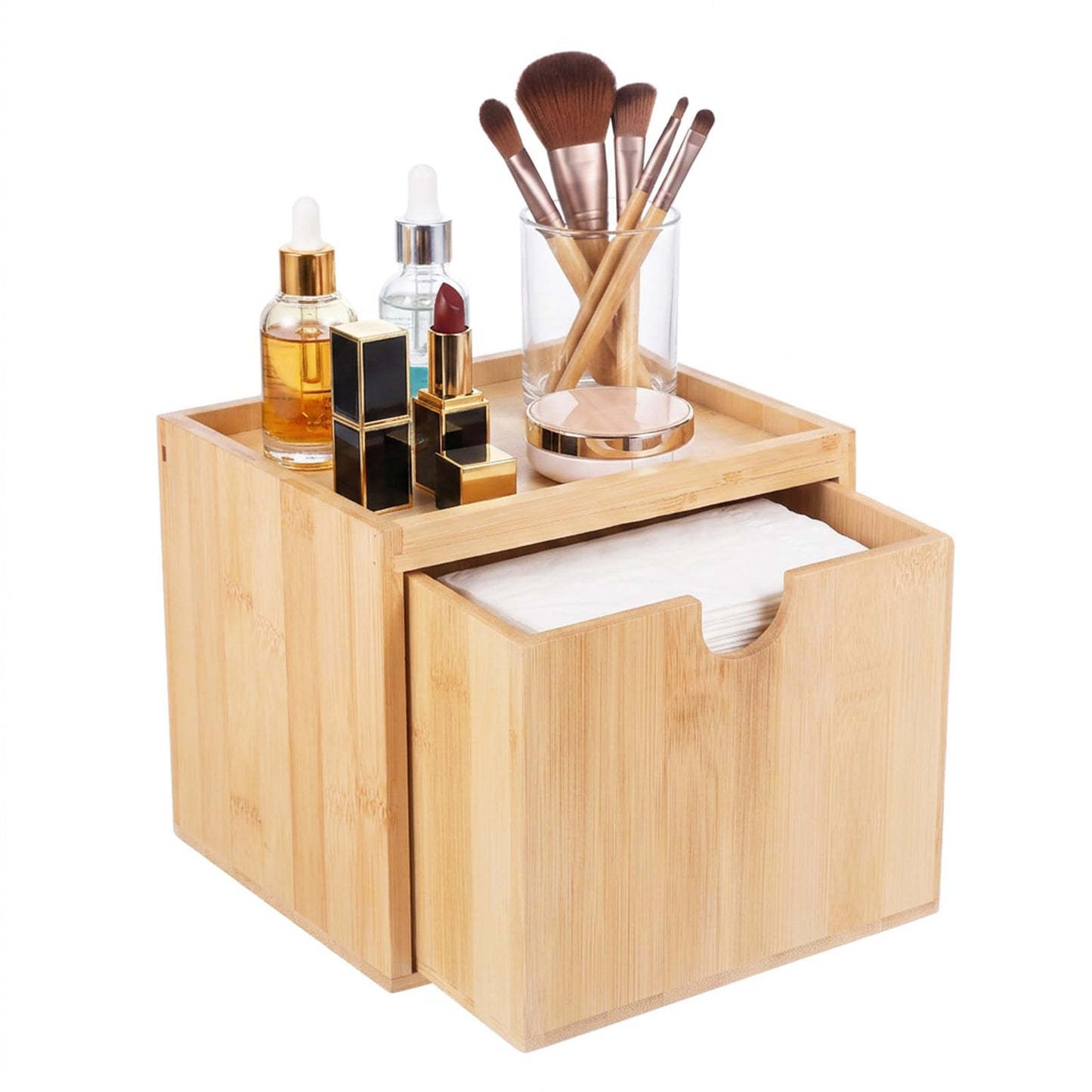 Bamboo Disposable Face Towel Holder Bamboo Towel Container Facial Towels-Container Box with Drawer Wooden Clean Towels XL-Containers with Drawer for Bathroom, Makeup Remover