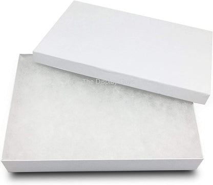 RJ Displays 15 Pack Swirl White Cotton Filled Paper Cardboard Jewelry Necklaces, Bracelets, Jewelry Sets, Watches, Belt Buckles Gift Packaging, and Retail Display Boxes Size: 7" x 5" x 1-1/8" Inch