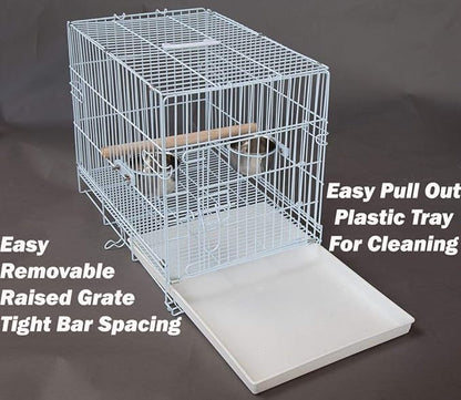 Large 23.5"x16.5"x20"H Travel Vet Bird Parrot Easy Foldable Metal Cage Carrier with Stainless Bowls and Wooden Stand Perch Prevent Beaks Out