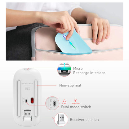 Bluetooth Wireless Mouse for Laptop mac MacBook ipad MacBook air MacBook pro pc Desktop Computer Windows Chromebook Notebook (Silver)