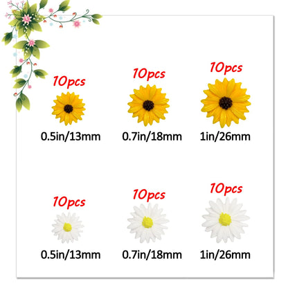 glacely 120pcs Mini Resin Bee Daisy Flowers Decor and Ladybugs Embellishments, Including 30 Pcs Tiny Resin Ladybug 30 Pcs Bee and 60 Pcs Sunflower Decorations for DIY Craft Cloth Pen Box Home Decor